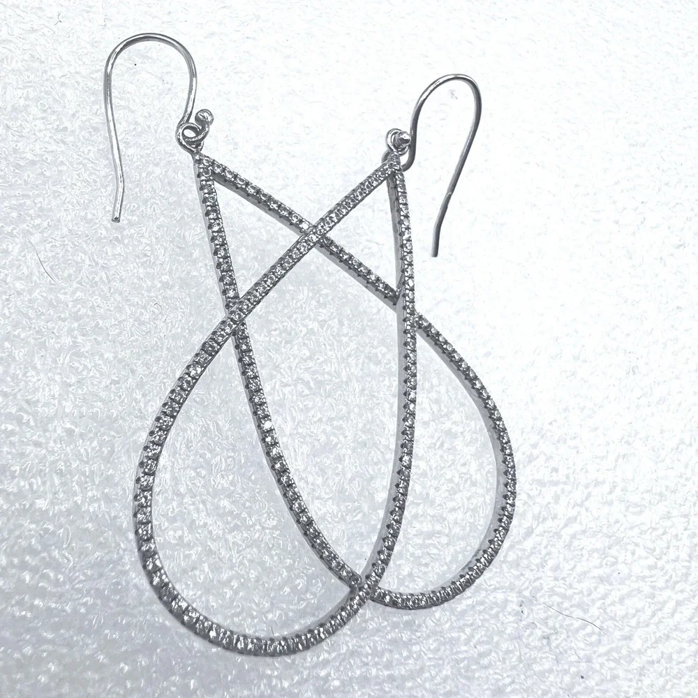 Sterling Silver CZ‎ Micro Pave Hoop Earrings Articulated Prom Formal Wedding